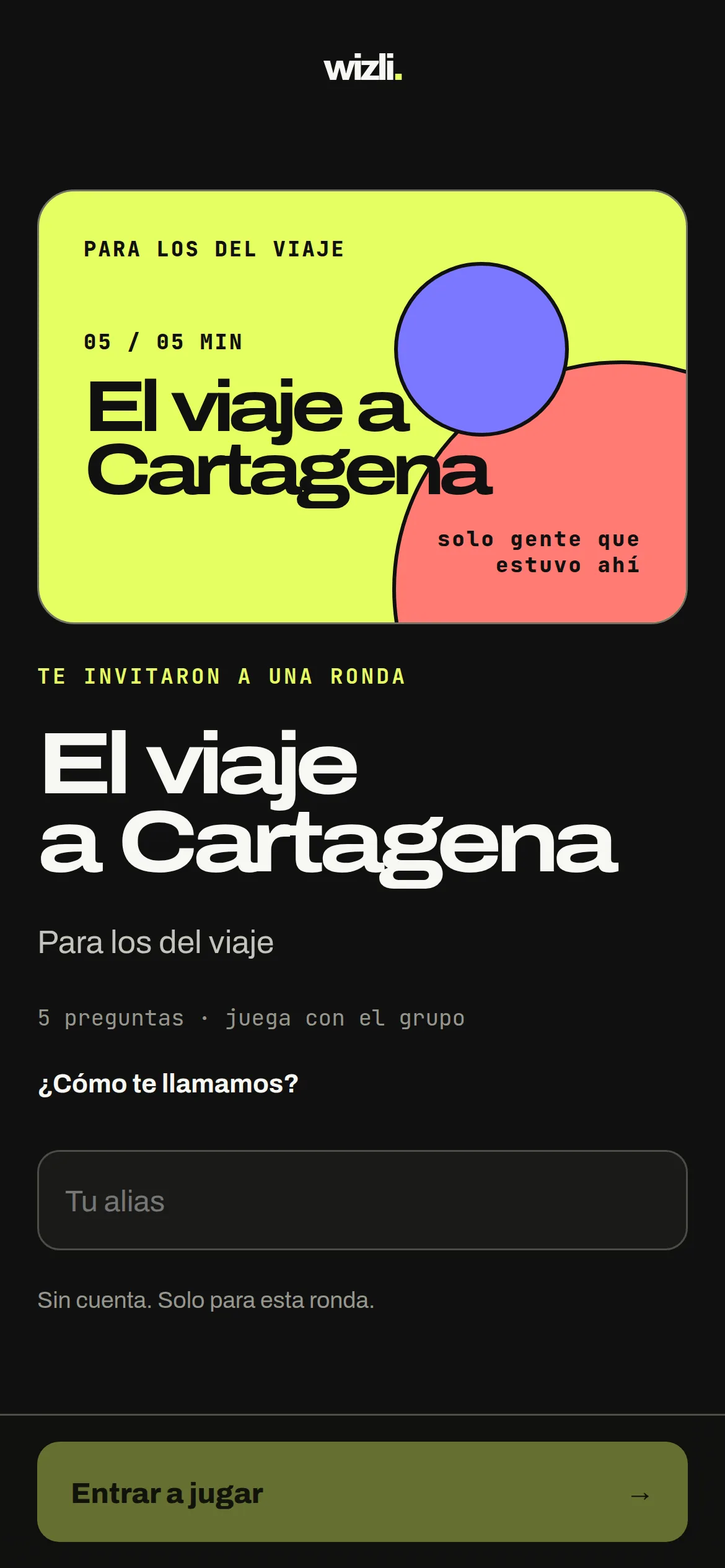 Wizli en un celular: la invitación a una ronda del grupo